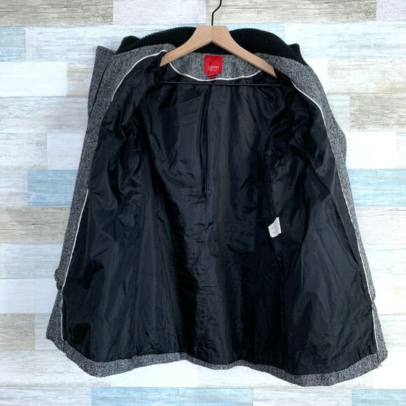 Esprit Wool Blend Tweed Peacoat Gray Button Zipper Front Lined Womens Medium - Picture 4 of 7